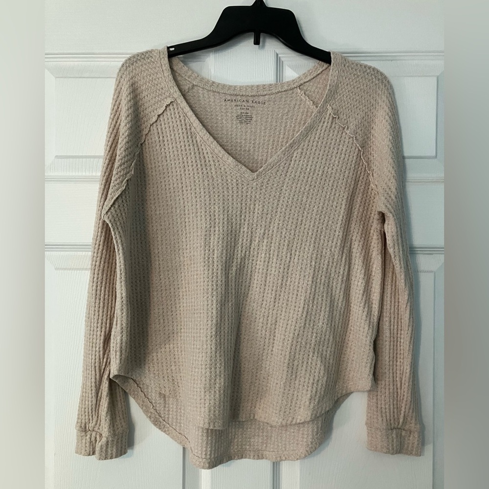 American Eagle Soft Tan Waffle Knit Top